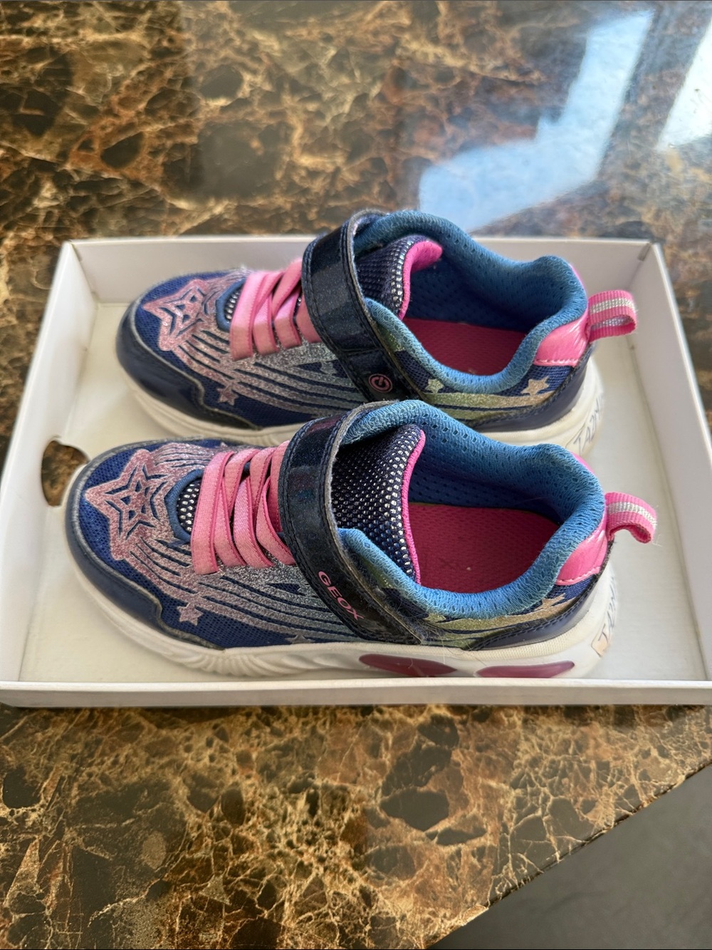 Geox Kids Navy and Pink Light-Up Star Sneakers